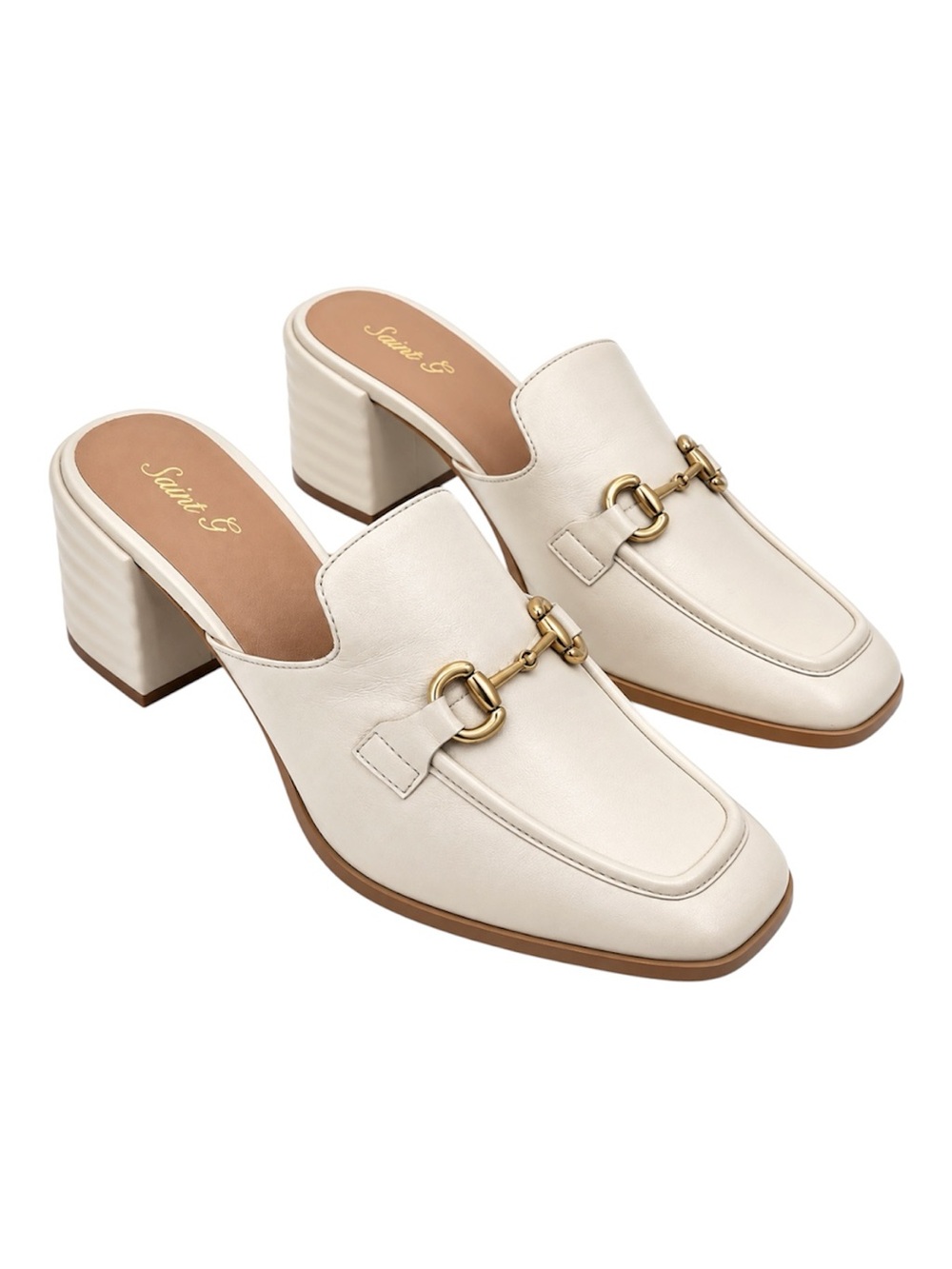 Saint G Jasmine Ivory Leather Horsebit Loafer Mule Block Heel Shoes US/10  EU/40